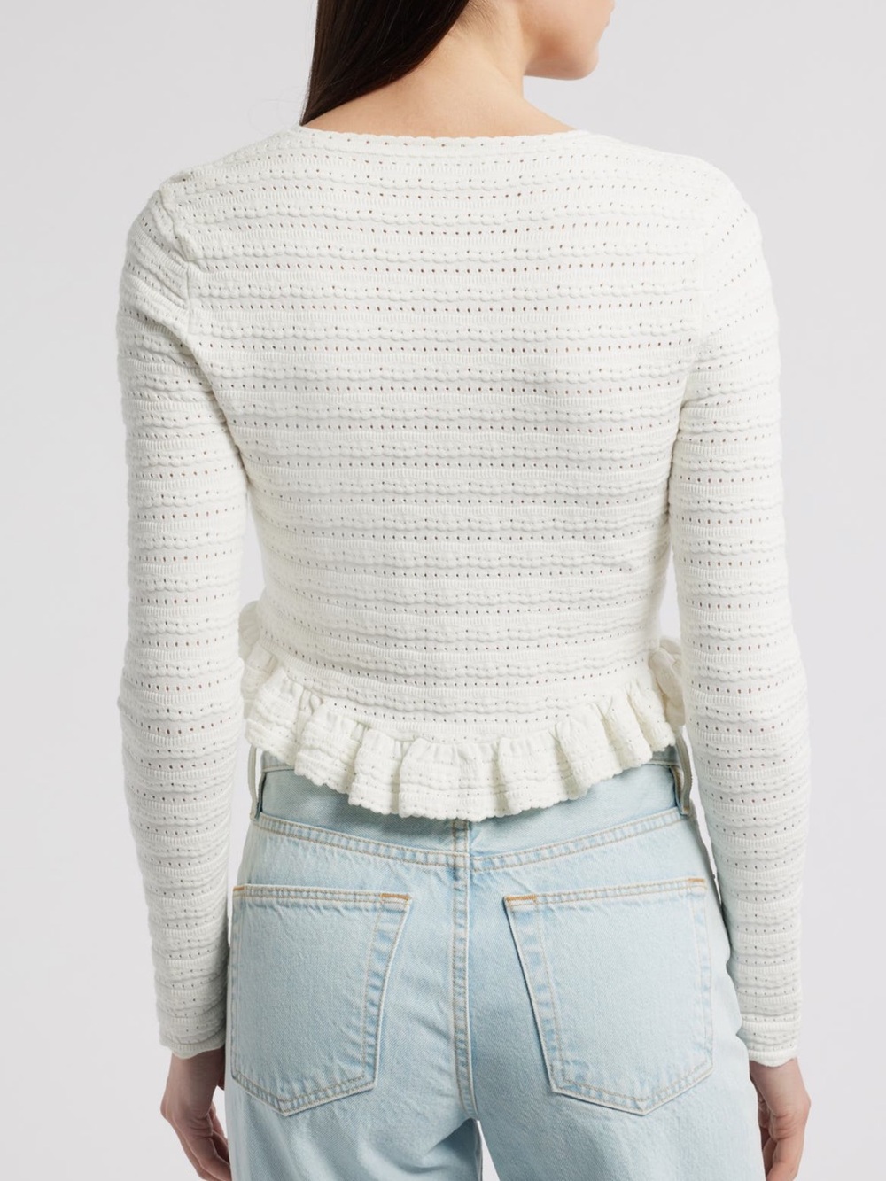 LoveShackFancy Cream Ruffled Button-Front Knit Cardigan - Picture 4 of 12
